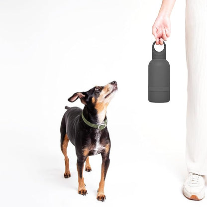 Ubbi Pup & Me Insulated Stainless Steel Dog Water Bottle with Attached Bowl, 32 oz Portable Leakproof Travel Bottle for Dogs and Owners, Charcoal Gray