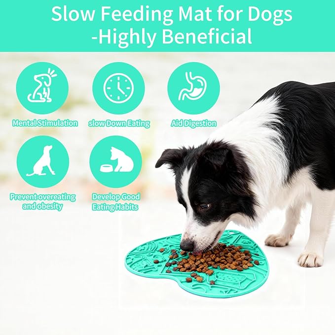 Silicone Slow Feeder Dog & Cat Bowl – Heart Shape Anti-Slip Puzzle Feeding Bowl for Slow Eating, Treat Puzzle Toys for Pets– Interactive Pet Enrichment Bowl, Prevents overeating (Mint)