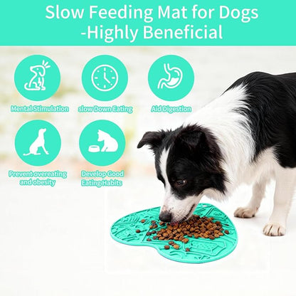 Silicone Slow Feeder Dog & Cat Bowl – Heart Shape Anti-Slip Puzzle Feeding Bowl for Slow Eating, Treat Puzzle Toys for Pets– Interactive Pet Enrichment Bowl, Prevents overeating (Mint)