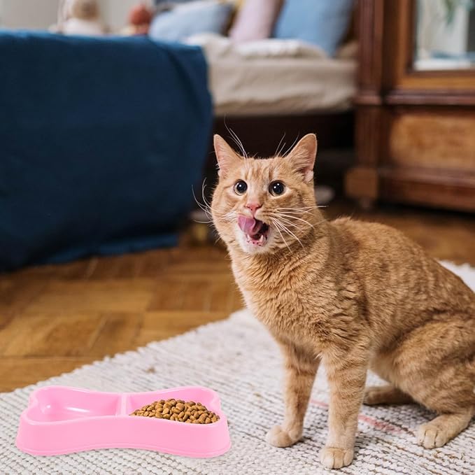 Garneck Pink Plastic Double Dog Bowls for Small Dogs - Durable Puppy Feeder with Water Bowl - for Meals and Hydration Ideal Small Animal Dish Pet Owners