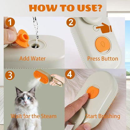 Cat Steam Brush, 3 in 1 Self Cleaning Steam Cat Brush for Removing Tangled and Loose Hair, Cat Dog Steamy for Massage