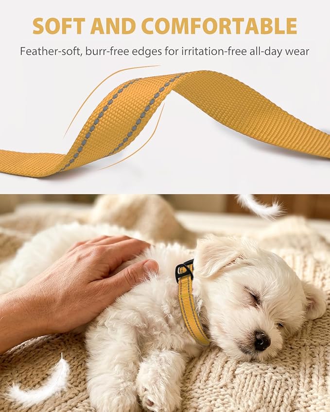 Joytale Small Dog Collar, Durable Double-Sided Reflective Nylon Collar for Night Safety, Adjustable Quick-Release for Active Breeds, Khaki, S (3/4" Width)