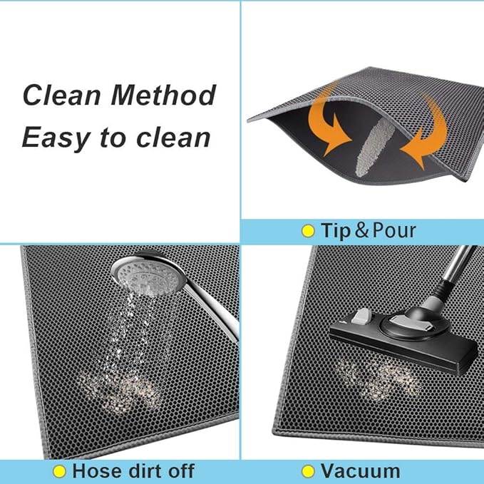 Pieviev Cat Litter Mat Double Layer Waterproof Urine Proof Trapping Mat 1 Pack (Gray, 30x24 Inch (Pack of 1))
