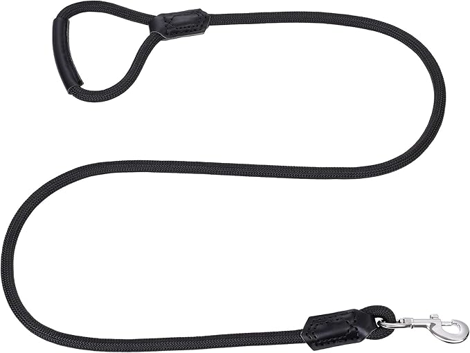 Mile High Life | Premium Leather Dog Leash | Strong Rope Leash | Leather Handle | Zinc Alloy Strong Clasp | Small Medium Large Dogs | 4/5/6 Feet(Black, 72 Inch (Pack of 1))