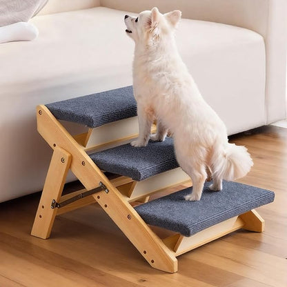 VEVOR Wood Pet Stairs, 3-Step Dog Stairs for Beds, Sofa & Cars, 150lbs Load Capacity, Floded Flat Design, Stable & Sturdy Cat & Dog Step Ladder for Small Medium Large Older Pet Puppy Essentials
