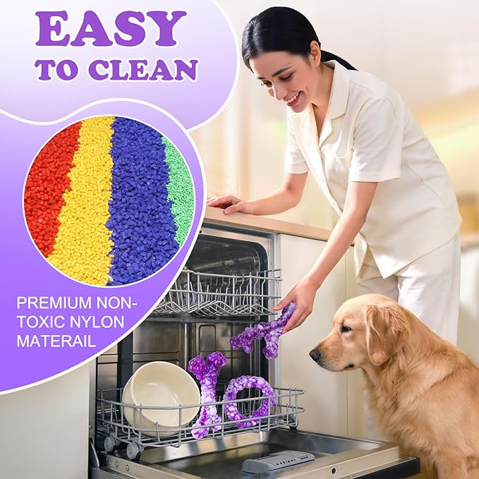3Pack Dog Chew Toys for Aggressive Chewers, Indestructible Interactive Dog Chew Nylon Bone Toys for for Medium Large Breed 15-60lbs, Teething Toy to Keep Them Busy, Bacon Flavor(Purple)