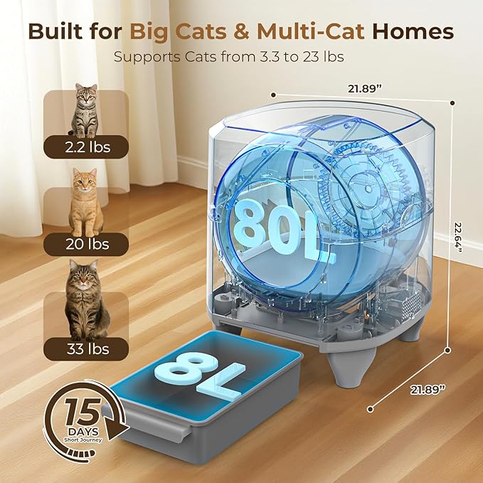 OROLEY Self Cleaning Litter Box, Large Capacity Automatic Cat Litter Box with APP Control, Safety Sensors, Built-in Deodorizing Scent Box, and 1 Roll Garbage Bags,White