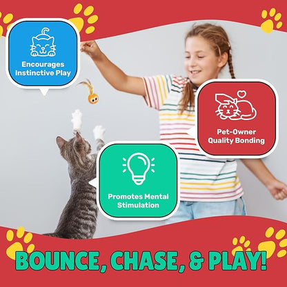 Bouncy Tails 3-Pack Cat Ball Toy with Natural Feathers, Interactive Cat Toys for Bored Indoor Adult Cats, Feather Cat Toy for Indoor Cats and Playful Kittens