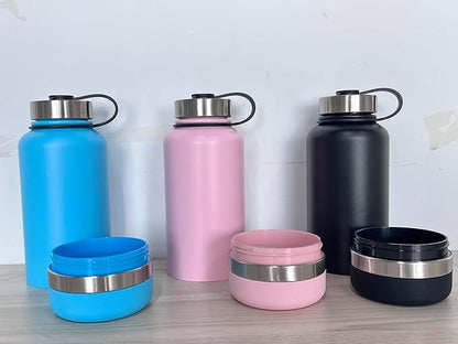 Stainless Steel Dog Water Bottle 32oz with Built-in Bowl, Leak-Proof Travel Pet Water Dispenser, Carry Loop for Walking, Hiking, Outdoor Use (Pink)