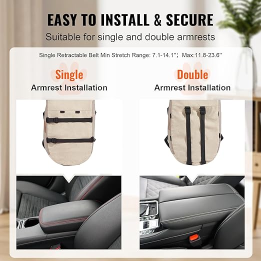VEVOR Console Dog Car Seat, Center Console Dog Booster Seat for Small Dogs, Pet Bed for Car Armrest with Clip-On Leash, Adjustable Straps, Supports up to 8lbs, Light Brown