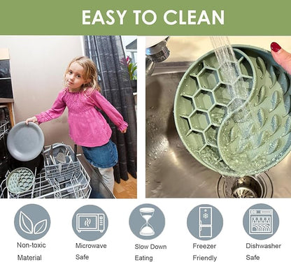 Slow Feeder Dog Bowls,Silicone Cat Feeding Bowls with Suction Cups, Anti-Choking, Non-Slip Design, Reduces Boredom, Anxiety, Ideal for Medium to Small Dogs & Cats(Olive Green)