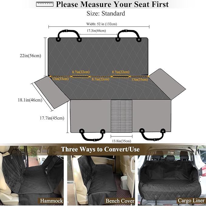 VIVAGLORY Dog Seat Cover for Back Seat, Mesh Visual Window with Extra Strap & Buckles for Safety, Heavy Duty Car Seat Covers with Side Flaps, Universal fit for Most Cars, Black S