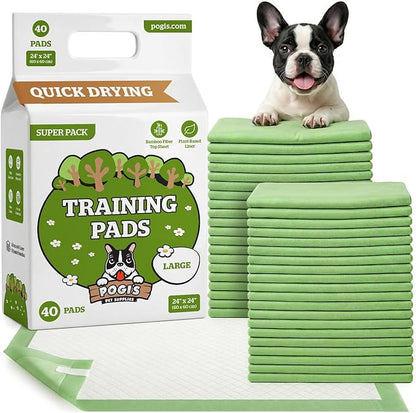Pogi’s Dog Pads with Sticky Tabs – Large, Super Absorbent, Odor Blocking, 40-Count (24x24in)