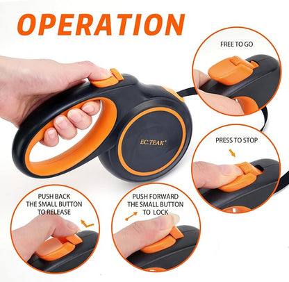 Retractable Dog Leash, Great Leash Retractable for Small/Medium/Large Dogs up to 110 lbs, Strong Nylon Tape, Tangle Free, One-Hand Brake