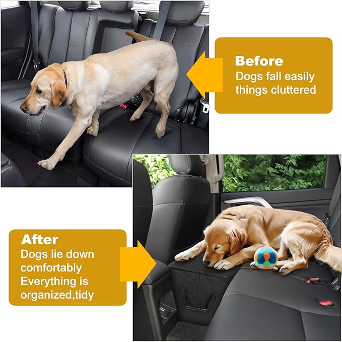 Car Seat Extender for Large Dogs, Front & Back Seat Extender for Dogs up to 180 LBS with Large Storage for SUV or Small Trucks, Gap Filler Prevent Pets from Falling