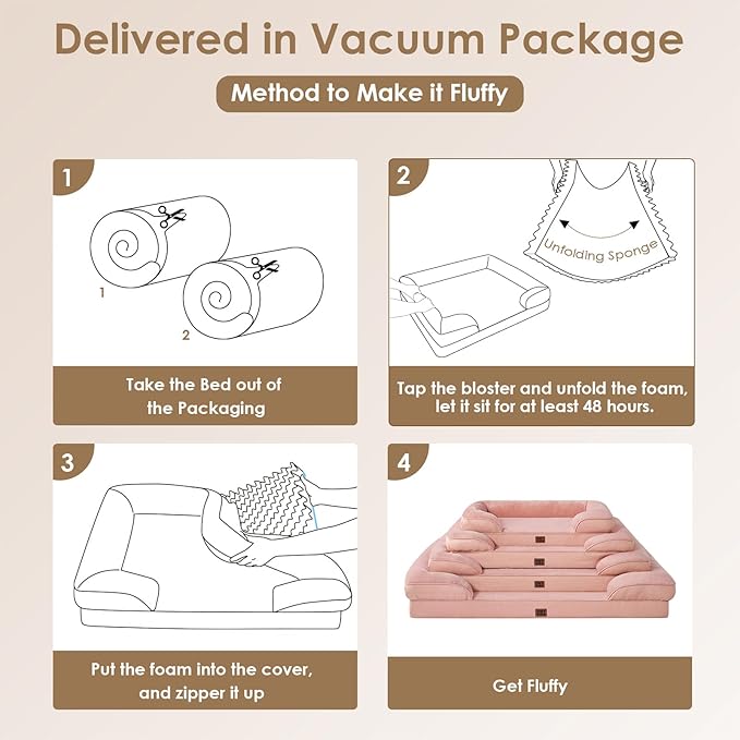 EHEYCIGA Orthopedic Dog Beds for Large Dogs, Waterproof Memory Foam Large Dog Bed with Sides, Non-Slip Bottom and Egg-Crate Foam Pet Couch Bed with Washable Removable Cover, Dusty Pink