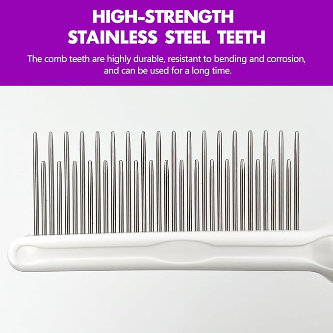 Professional Detangling Pet Comb, Dual-Length Stainless Steel Teeth for Dogs Cats for Dematting and Grooming