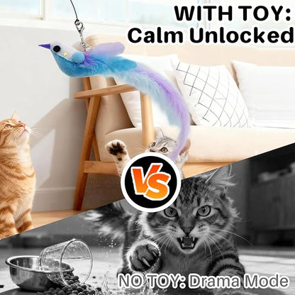 Interactive Cat Toys with Realistic Blue Bird – Natural Feathers, Engaging Toy for Active Cats & Kittens, Perfect for Indoor Play, Strengthens Bonding with Owners, Safe & Durable Feather Cat Toy