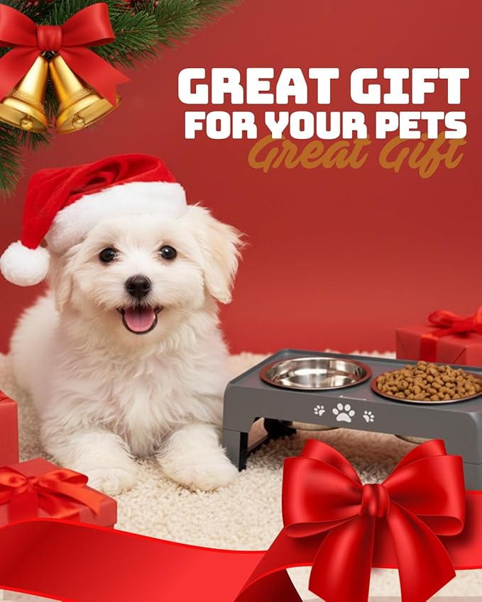 Elevated Dog Bowls for Small Dogs and Cats, Non-Slip Cat Bowls with 2 Thick 5.5" Stainless Steel Dishes, Dog Feeder 2 Heights Adjustable to 2.6"-5.3"