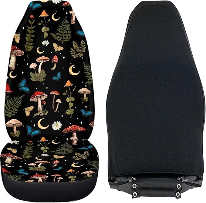 Mushroom Daisy Print Car Seat Covers Front Seats Only Set for Women Men, Easy Install Clean Universal Car Interior Covers Seat Protectors