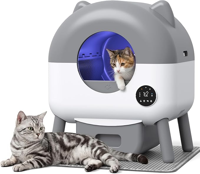 WARCAT Automatic Self-Cleaning Cat Litter Box, Two-Tone Color Design, Large Capacity Smart Litter Box with APP Control & Safety Sensors, Includes 1 Roll Garbage Bags (Grey)