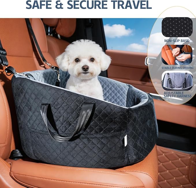 TOPOmericeDog Car Seat for Small Dogs up to 30 lbs, Pet Booster Seat with Adjustable Harness & Non-Slip Base, Cozy Dog Car Bed for Travel, Removable Machine Washable Cover for Cars, Trucks & SUVs