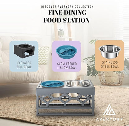 AVERYDAY Slow Feeder Dog Bowls for Large Breed, 2.5 Cups Deep Food Puzzle Bowl with Spinning Slow Feeder Insert, Non-Slip Bottom, Fits for Raised Stand, Hard Maze Design for Medium and Large Dogs