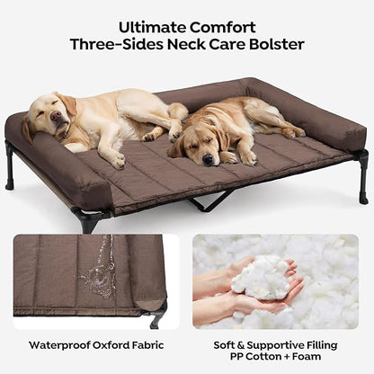 Veehoo Cooling Elevated Dog Bed Add Removable Waterproof Bolster Cushion Mat, Raised Pet Cot with Breathable Teslin Mesh, No-Slip Feet, Dog Sofa Bed for Indoor Outdoor, XXLarge, Brown CWC2331B