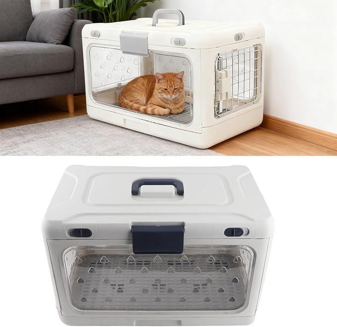 Zerodis Hard Sided Collapsible Dog Kennel Foldable Cat Crate Hard Sided Collapsible Dog Kennel Washable Home Outdoor Ample Case Portable Transparent Large Capacity Travel Pet Carrier for