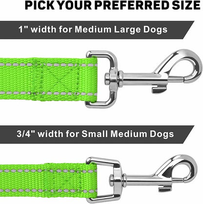 Reflective Dog Leash 4ft Soft Padded Handle Nylon Lead for Small & Medium Dogs, Durable Walking Training Leash for Night Safety (Green,1Inch Wide)