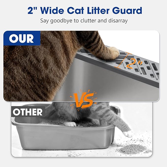 2 Pack Small Stainless Steel Litter Box with Lid for Kitten, Metal Cat Litter Boxes High Sided Enclosed for Injured Cats and Rabbit, Anti-Urine Leakage | Non-Stick Bottom & Includes Scoop
