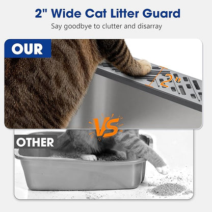 2 Pack Small Stainless Steel Litter Box with Lid for Kitten, Metal Cat Litter Boxes High Sided Enclosed for Injured Cats and Rabbit, Anti-Urine Leakage | Non-Stick Bottom & Includes Scoop