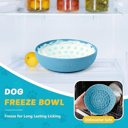 Dog Lick Bowl, Slow Feeder Dog Bowl Licking Mat for Small to Large Dogs, BPA-Free Non-Slip Silicone Slow Feeder Treat Dispenser for Anxiety Relief, Freezer & Dishwasher Safe (Cyan, 8.3"x2.6")