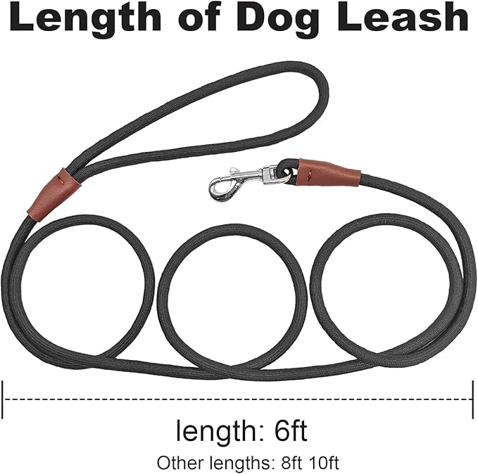 Small Dog Leash, 1/4" by 6/8/10 FT Lightweight Strong Nylon Rope Leash, Bright Classic Lead for Small Pets/Puppy (6ft, Black)