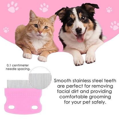 Dog Flea Comb for Dogs Tear Stain Remover, 4 Pack Pet Combs, Grooming Dog Comb, Stainless Steel Tear Stain Remover for Dogs, Lice Brush & Tick Combs