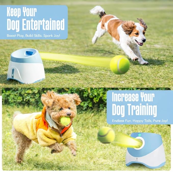 Automatic Dog Ball Launcher for Small Dogs – Dog Ball Thrower Fetch Machine - Indoor Outdoor Interactive Toy with 3 Mini Tennis Balls 2 Inch