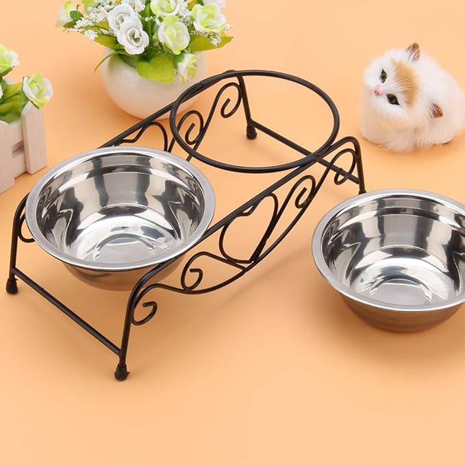 HURRISE Stainless Steel Dog Bowls, Set of 2, Double and Food Bowls, Non-Slip Resin Station, for Small-Medium Dogs and Cats