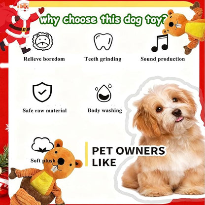 LWBMG Squeaky Dog Toys Plush Dog Toy with Crinkle Paper Tug of War Pull Interactive Dog Toys for Aggressive Chewers Cute Stuffed Animal Groundhog Dog Toy for Puppies Small Medium and Large Dogs