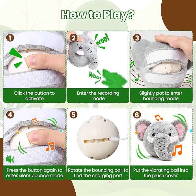Interactive Dog Toys, Self Moving Dog Toy to Keep Them Busy, Rechargeable Vibrating Dogs Toy/Squeaky Bouncing Ball for Small Medium Large Dogs with Jumping Music Talking Mode (Elephant)