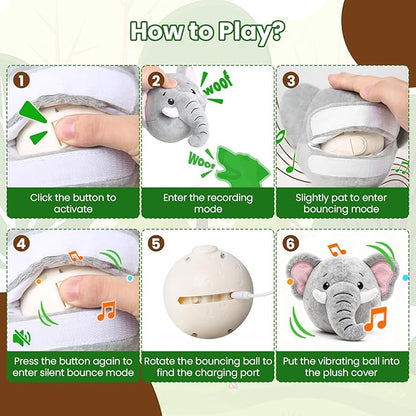 Interactive Dog Toys, Self Moving Dog Toy to Keep Them Busy, Rechargeable Vibrating Dogs Toy/Squeaky Bouncing Ball for Small Medium Large Dogs with Jumping Music Talking Mode (Elephant)