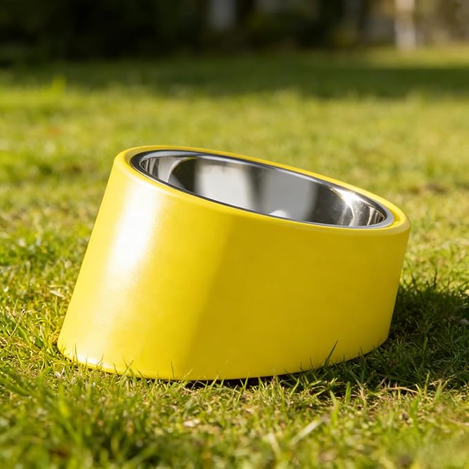 French Bulldog Bowl (15° Tilted) - Anti-Choke Slow Feeder for Flat-Faced Dogs, Non-Spill Non-Skid Weighted Base, Large 750ml (Yellow)