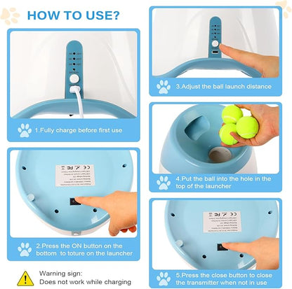 FAHKNS Automatic Dog Ball Launcher for Small Dogs,10-30FT Adjustable Throwing Distance,Rechargeable Indoor&Outdoor Interactive Dog Toy Ball Thrower with 15 Mini Tennis Balls,Blue