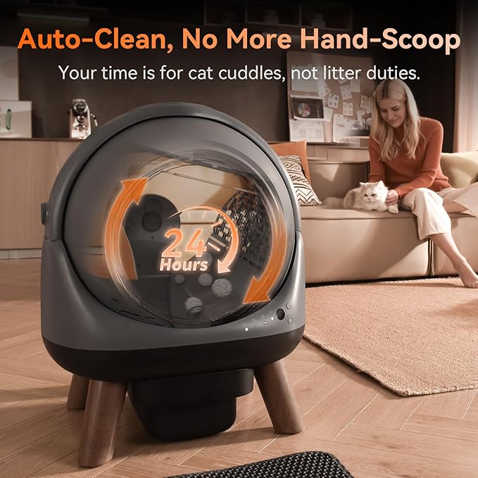 Self Cleaning Litter Box for Multiple Cats, G1 Automatic Litter Box with Smart APP Control & Health Monitoring, Includes 2 Roll Trash Bags and Litter Mat (Grey)