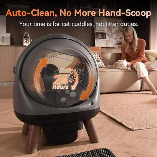 Self Cleaning Litter Box for Multiple Cats, G1 Automatic Litter Box with Smart APP Control & Health Monitoring, Includes 2 Roll Trash Bags and Litter Mat (Grey)