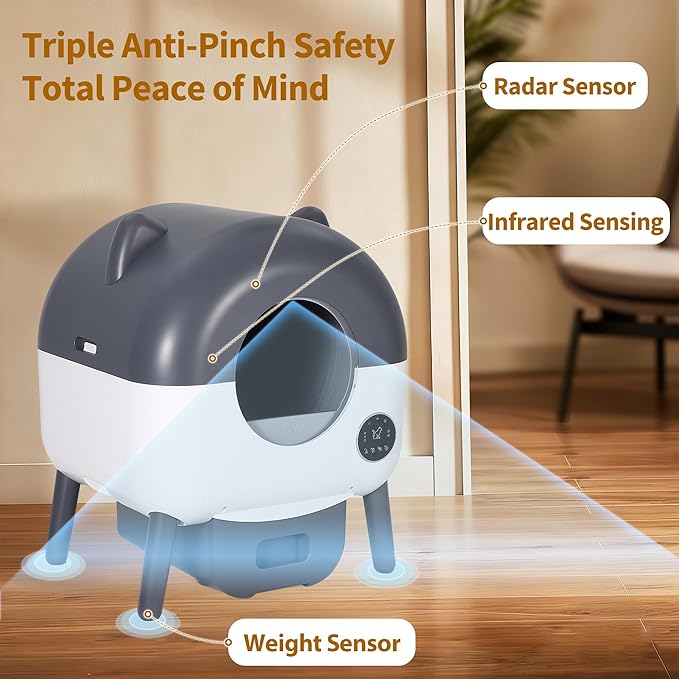Self-Cleaning Cat Litter Box with Large Capacity and Automatic Cleaning, Automatic Litter Box with App Control, Triple Safety Protection, Removable Washable Liner, 1 Rolls Garbage Bags