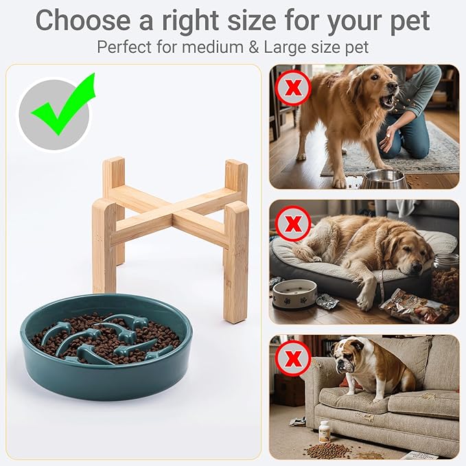 Ceramic Slow FeederDog Bowl for Medium Large Dogs,Heavy Weighted,Puzzle Eating Bowl Modern Maze (Stars Mark-Forest Green, 8.66in)