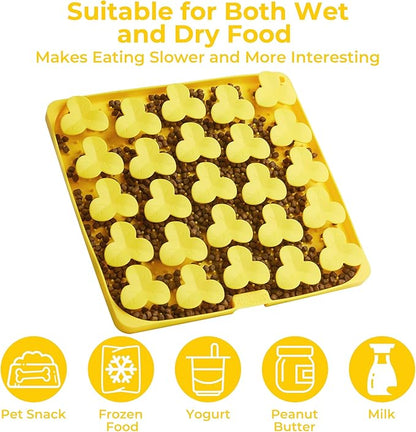 Puzzle Feeder Snuffle Mat for Dogs, Lick Mat to Slow Down Eating, Puzzle Toys for Large and Medium Breed Dogs, Silicone Bowls for Dry, Wet, Raw Food, Yellow