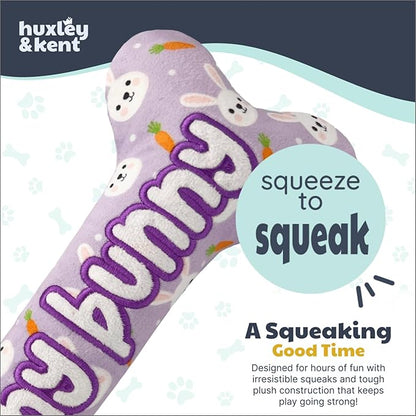 Huxley & Kent Funny Dog Toy w/Squeaker – Power Plush Squeaky Dog Toys for Small, Medium & Large Dogs – Soft Stuffed Animal for Indoor Play & Fetch - Funny Bunny Bone, Small