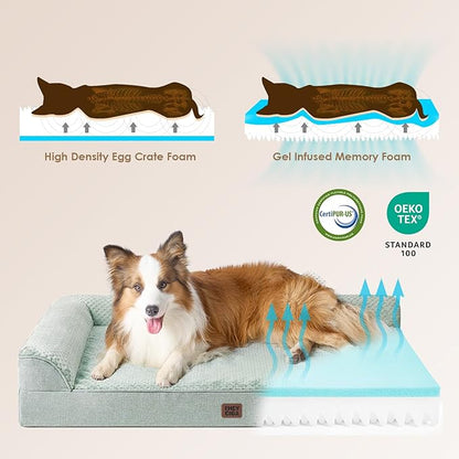 EHEYCIGA Large Dog Bed Memory Foam for Crate, Orthopedic Dog Bed Large Size Dogs with Washable Removable Cover, Waterproof Pet Sofa Couch with Nonskid Bottom, 35x22x6, Greyish Green