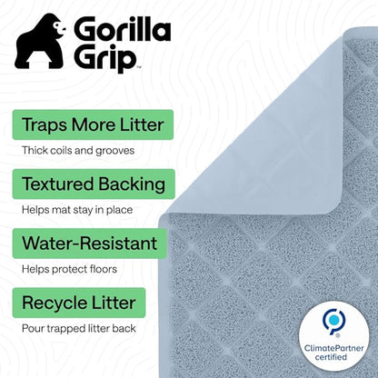 GORILLA GRIP Cat Litter Box Mat, 47x35, Cushioned Coil Mesh Litter Trapping Mats, Scatter Control Supplies for Less Mess, Phthalate Free, Ultra Deep Catch Grooves, Rinse or Vacuum to Clean, Light Blue